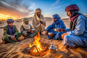 原居民沙漠生火取暖摄影图片